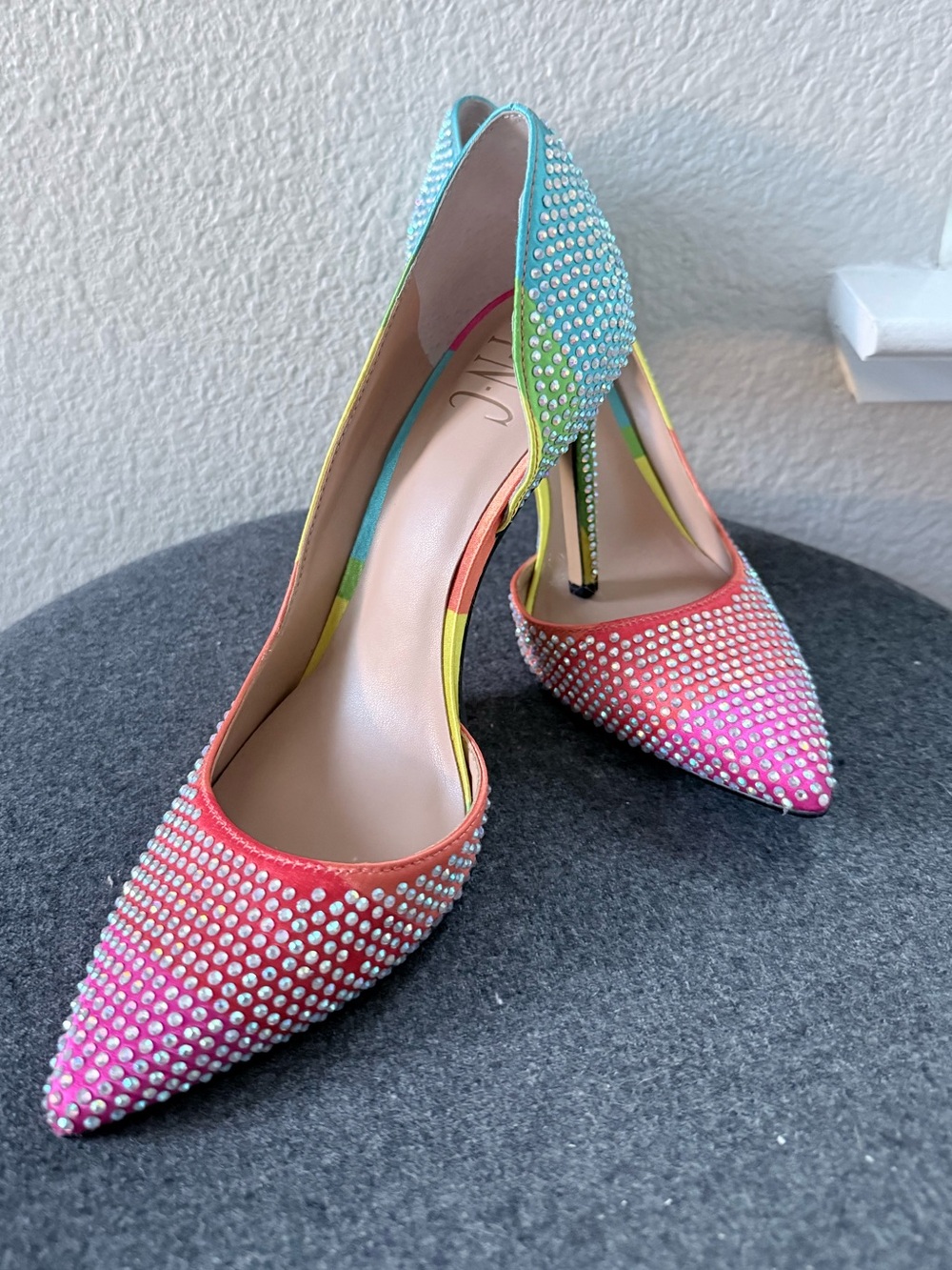 INC Rainbow Rhinestone Pointed Toe Heels Size 6M